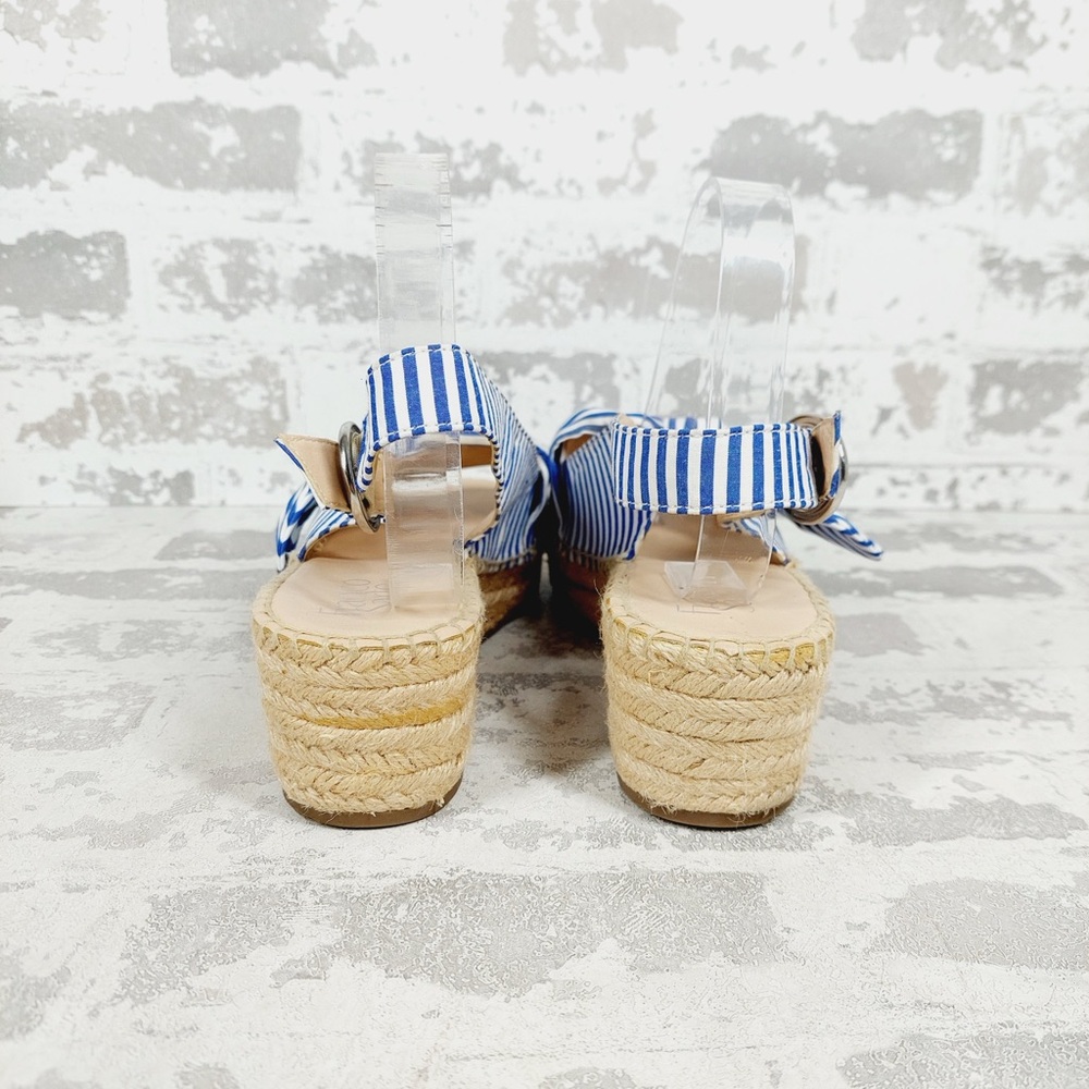 NEW Franco Sarto Pixie Blue White Slingback Wedge Sandals D102 - Picture 3 of 10